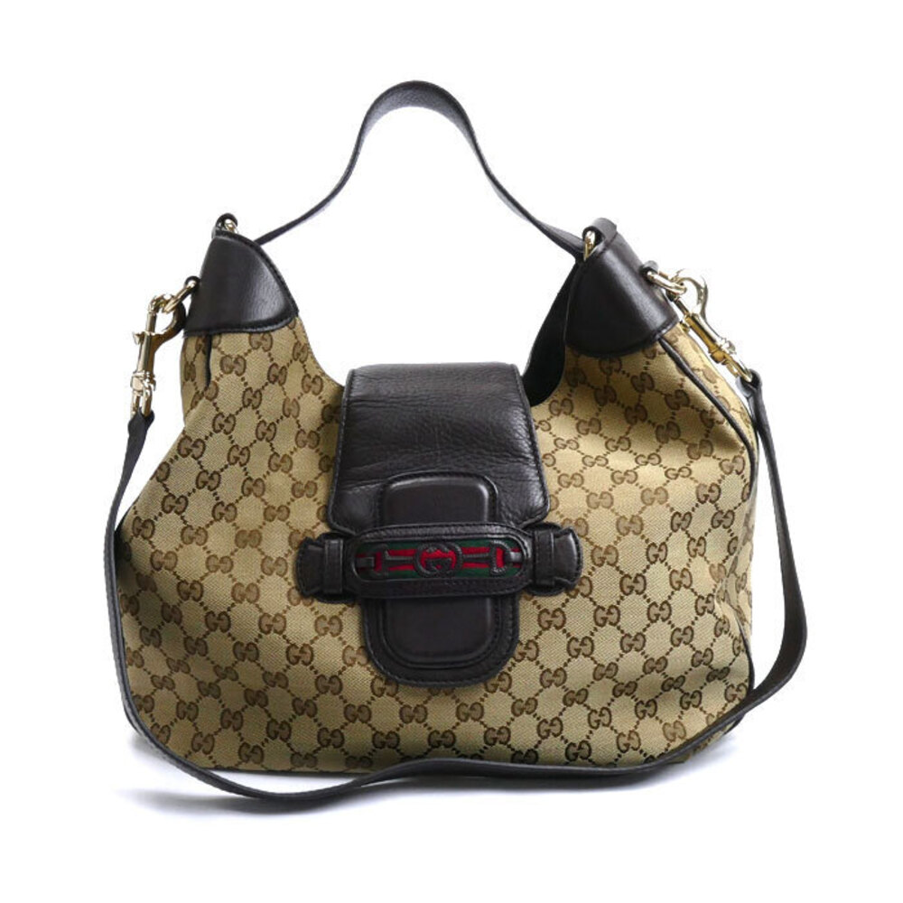 GUCCI GG Canvas Handbag Shoulder Bag Beige Brown
